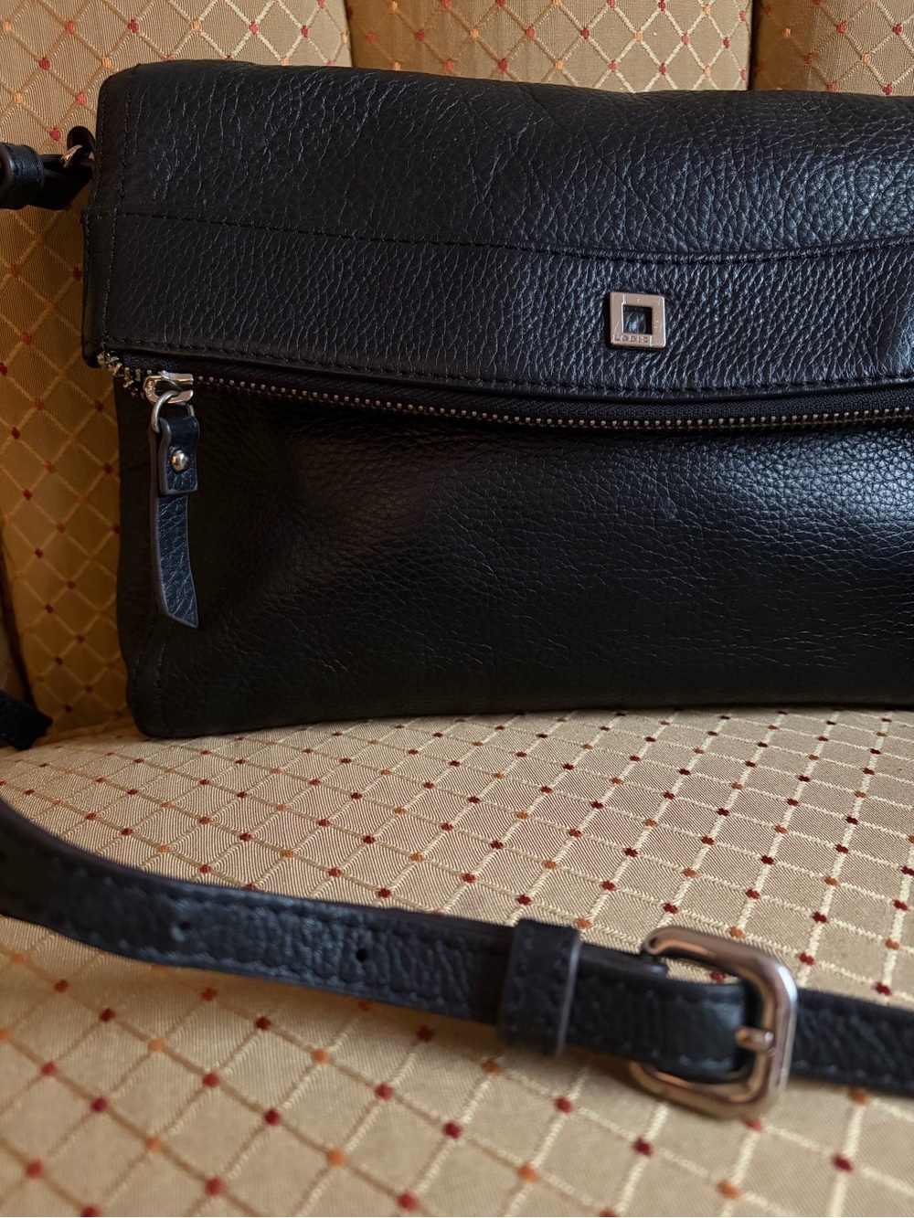 Lodis Black Genuine Leather Crossbody Bag – Excellent Condition